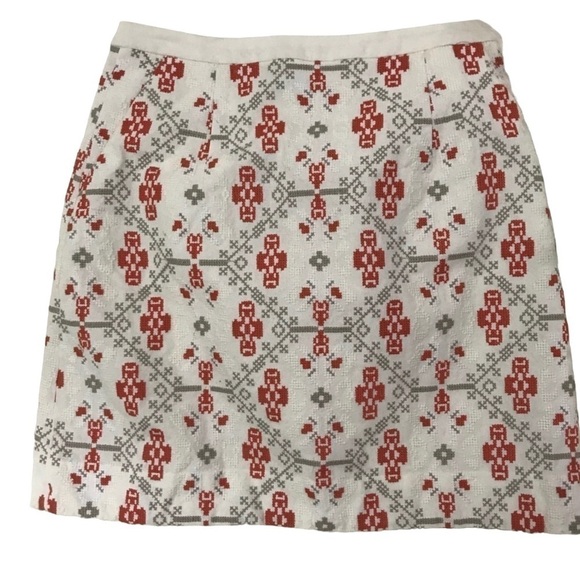 Anthropologie Maeve Blomma Embroidered Cross stitch Pom Pom skirt size… - Picture 6 of 14
